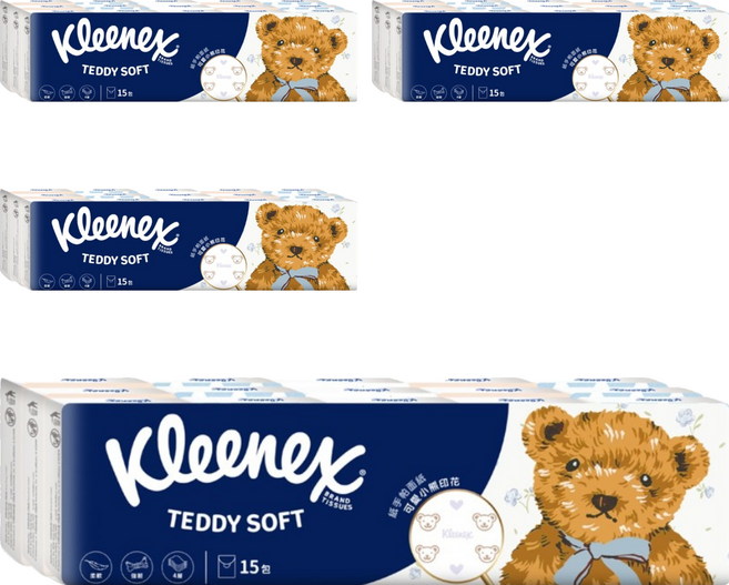 Kleenex 舒潔 Teddy Soft 小熊印花紙手帕面紙 7抽 87127, 4套, 15個裝