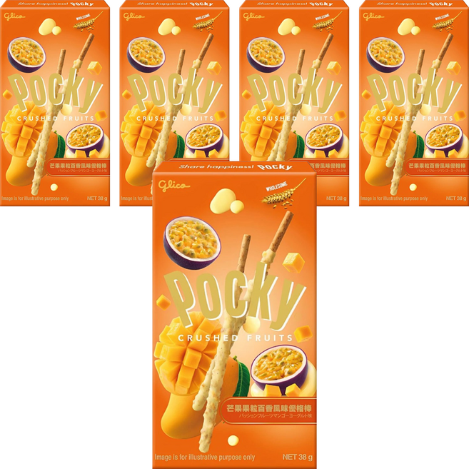 glico 格力高 Pocky 百奇 芒果果粒百香風味優格棒, 38g, 5盒