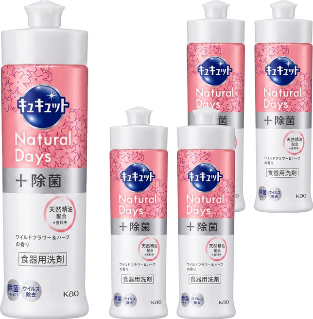 Kao 花王 Cucute 珂珂透 濃縮除菌去油洗碗精 鮮花&野草香, 5個, 220ml