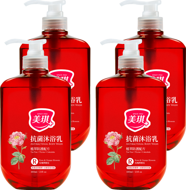美琪 抗菌沐浴乳 玫瑰與橙花, 4個, 680ml