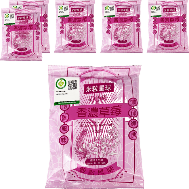 稻味 米粒星球 米泡芙 草莓, 60g, 6包