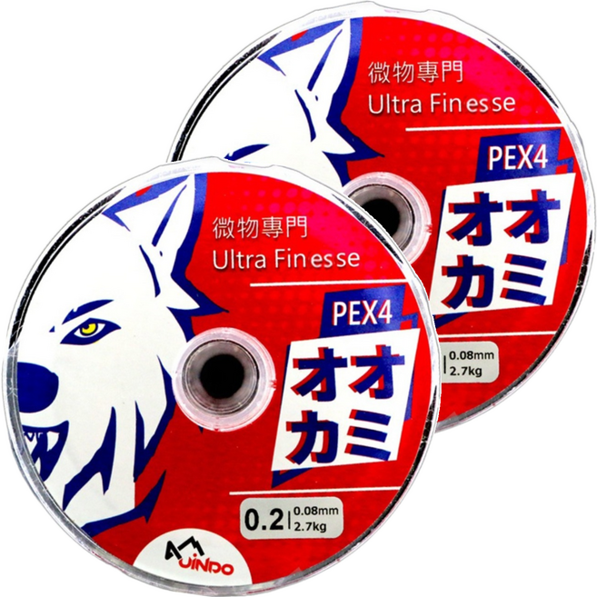 台灣 JiNDO Wolf 雪狼 激細 微物 4股 路亞 PE 釣線, 聚乙烯 白色, 2個