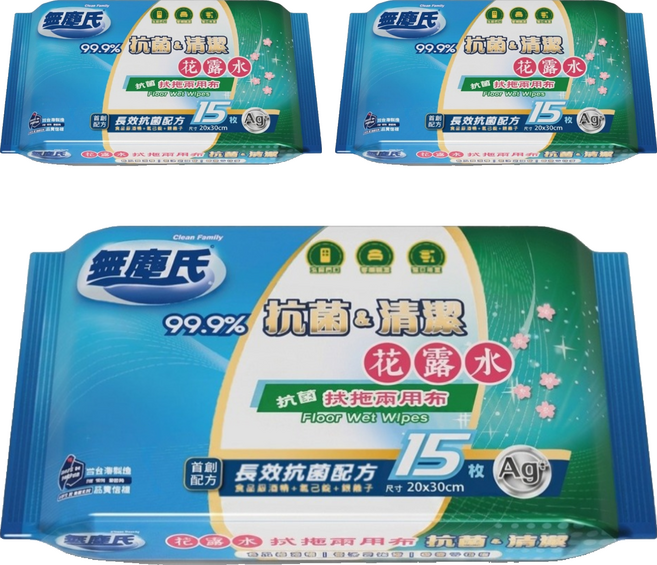 無塵氏 花露水拭拖兩用布 15張, 3個