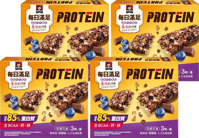 QUAKER 桂格 每日滿足蛋白穀物棒 藍莓可可 3個裝, 69g, 4盒