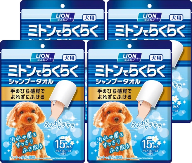 LION 獅王 Pet Clean 犬用手套型清潔濕巾, 4包, 15張