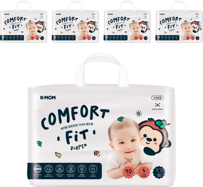 K-MOM COMFORT FIT 雲柔鎖水紙尿布 黏貼型 4~8kg, S, 200片