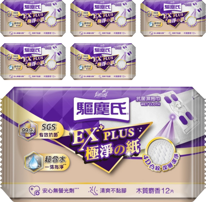 farcent 花仙子 驅塵氏抗菌濕拖巾 木質麝香, 6個