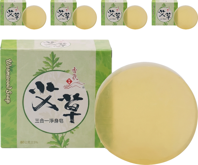 益成檀香 艾草三合一淨身皂, 80g, 5個