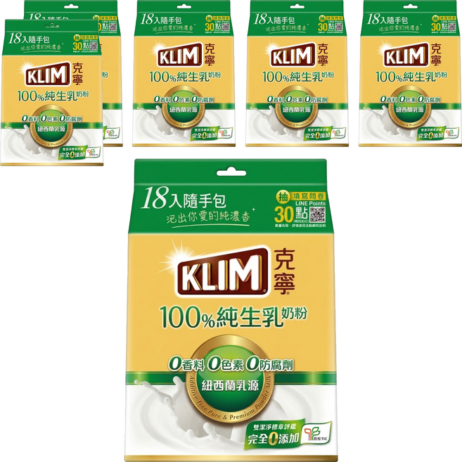 KLIM 克寧 100%純生乳奶粉 隨手包 18包, 648g, 6個