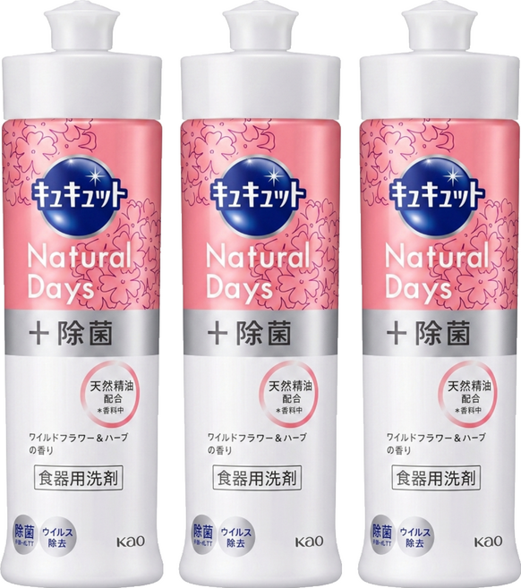 Kao 花王 Cucute 珂珂透 濃縮除菌去油洗碗精 鮮花&野草香, 3個, 220ml