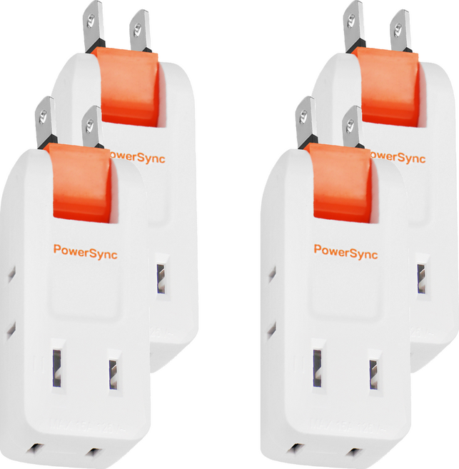 PowerSync 群加 2P防雷擊旋轉壁插 4孔 TC4P9N, 白色, 4個, 6.8cm