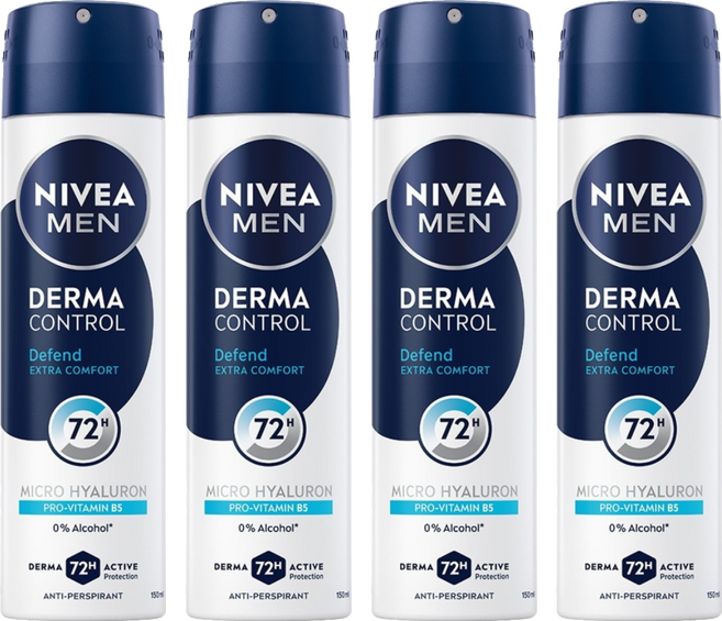 NIVEA 妮維雅 台灣公司貨 MEN 男士玻尿酸肌能修復止汗噴霧, 4個, 150ml