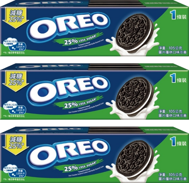 OREO 奧利奧 夾心餅乾 減甜香草, 105g, 3盒