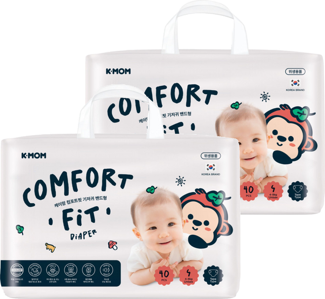 K-MOM COMFORT FIT 雲柔鎖水紙尿布 黏貼型 4~8kg, S, 80片