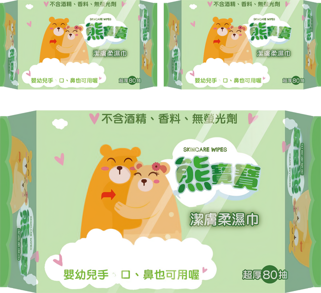 熊寶寶 超厚嬰兒濕巾 補充包, 80張, 3包