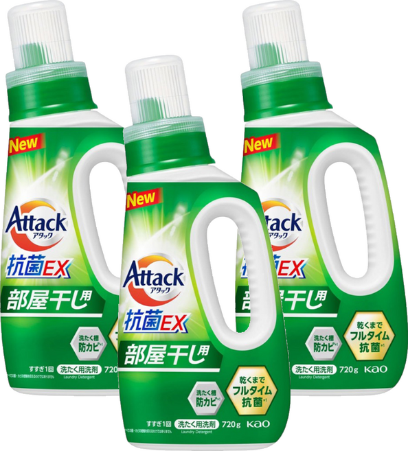 Attack 一匙靈 強效洗衣精 室內晾曬除臭, 720g, 3個