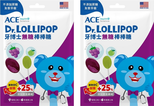 ACE SCIENCE 牙博士無糖棒棒糖 葡萄4入 + 青蘋果4入, 60g, 2個