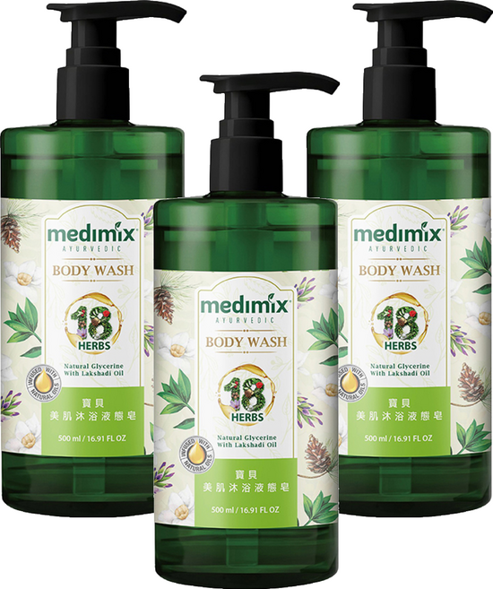 medimix 台灣公司貨 阿育吠陀秘方美肌沐浴液態皂 寶貝, 3個, 500ml