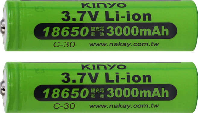 Kinyo 18650鋰電池 3000mAh C-30, 2個, 1個裝