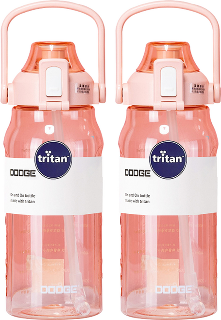 DODGE 道奇 Tritan 戶外防摔彈蓋吸管運動水壺, 粉色, 1.5L, 2個
