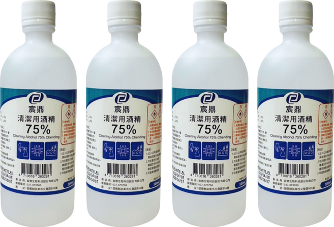宸鼎生物科技 75%清潔用酒精, 4個, 500ml