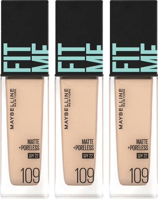 MAYBELLINE 媚比琳 FIT ME 反孔特霧粉底液 30ml, 109, 3個