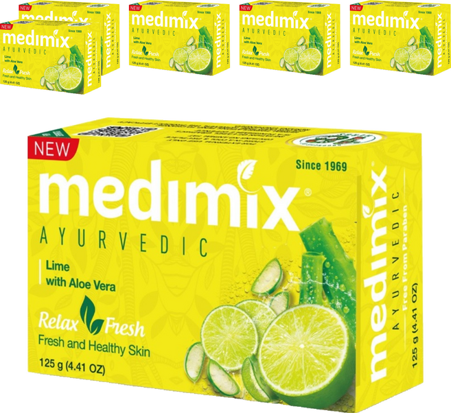 medimix 台灣公司貨 印度綠寶石皇室藥草浴 美肌皂 萊姆蘆薈, 125g, 6個