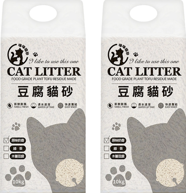 咪咪貓砂 CAT LITTER 豆腐貓砂/除臭貓砂/植物貓砂, 10kg, 2包, 原味奶香