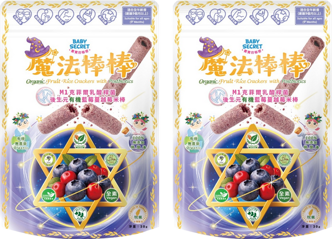 BABY SECRET 寶寶的秘密 有機米棒, 30g, 2個, 藍莓蔓越莓