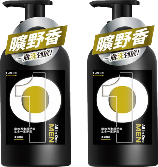 GREEN 綠的 男士三合一潔淨露 曠野香, 2個, 500ml