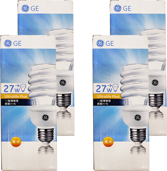 GE 奇異 高功率t3 螺旋型省電燈泡 27W, 黃光(2700K), 4個