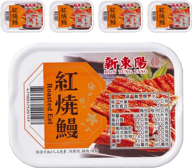 新東陽 紅燒鰻罐頭, 100g, 5個
