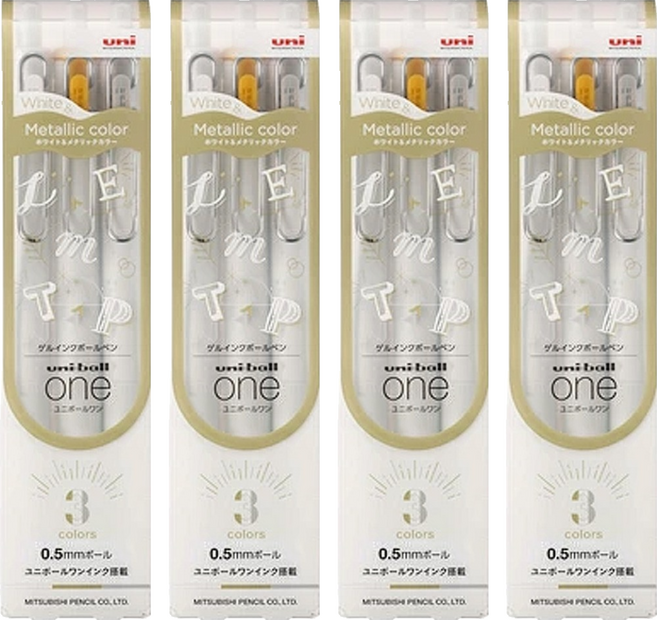Uni 三菱 uni-ball one 自動鋼珠筆 3色組 UMN-SC-05 WGS3C, 白色 + 金色 + 銀色, 4個