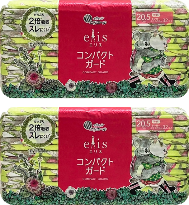 elleair 艾黎艾爾 elis 愛麗思 無蝶翼型衛生棉 20.5cm, 2套, 32片, 日用