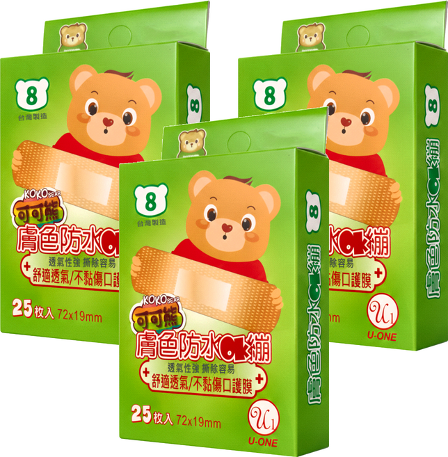 U-ONE 膚色防水OK繃, 3個, 25個裝