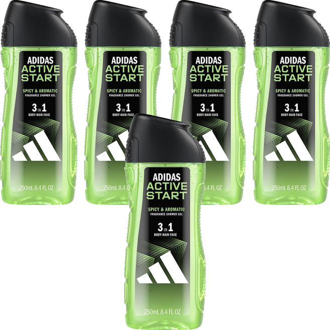 adidas 愛迪達 男性三合一潔顏洗髮沐浴露 能量激活, 5個, 250ml