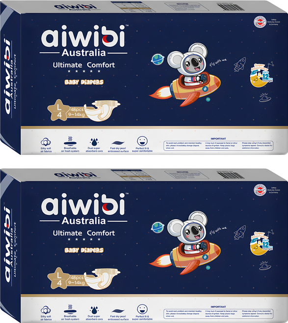 aiwibi 愛薇彼 夜用甄柔瞬吸 黏貼型尿布 9~14kg, L, 96片
