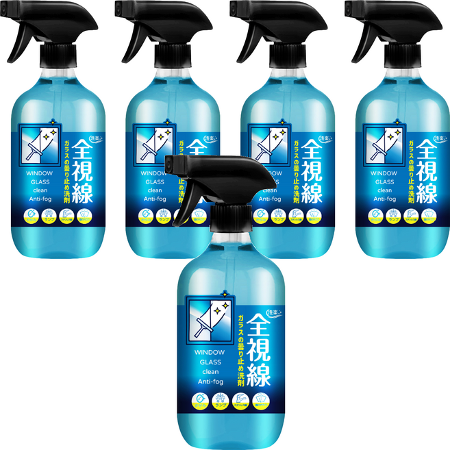 洗樂 全視線萬用玻璃除霧清潔劑, 5個, 500ml