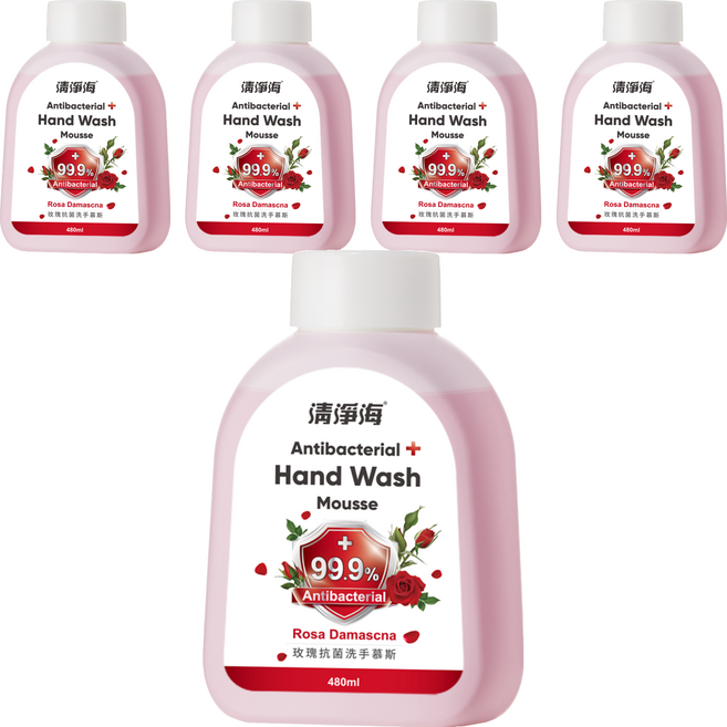 清淨海 玫瑰洗手慕斯補充瓶, 5個, 480ml
