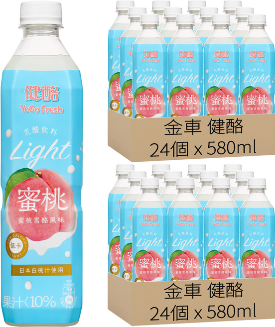 金車 健酪 Yogo Fresh 乳酸飲料 蜜桃雪酪風味, 48個, 580ml
