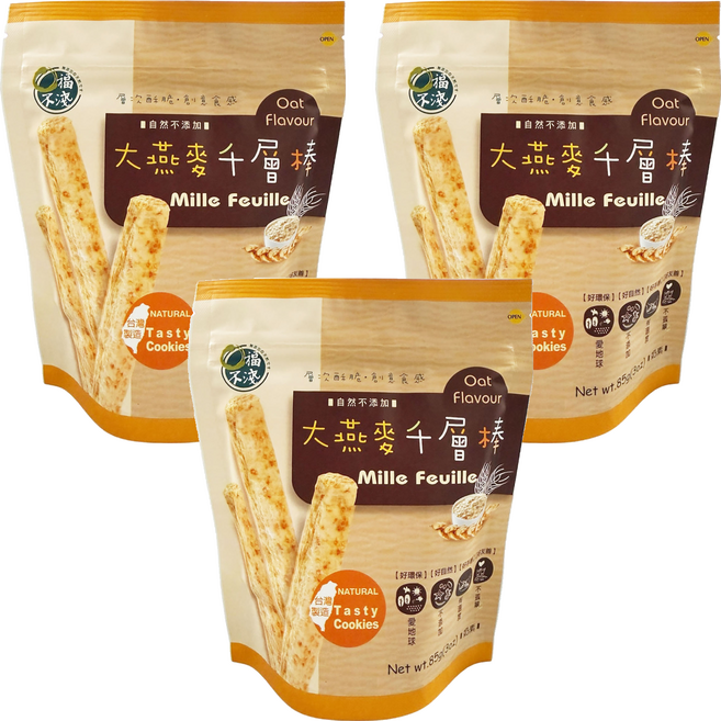 口福不淺 大燕麥千層棒袋裝, 85g, 3個