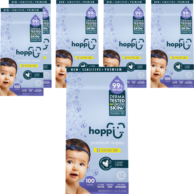 hoppi 嬰兒純水濕紙巾 低敏升級版 口手適用 20張, 100張, 6袋