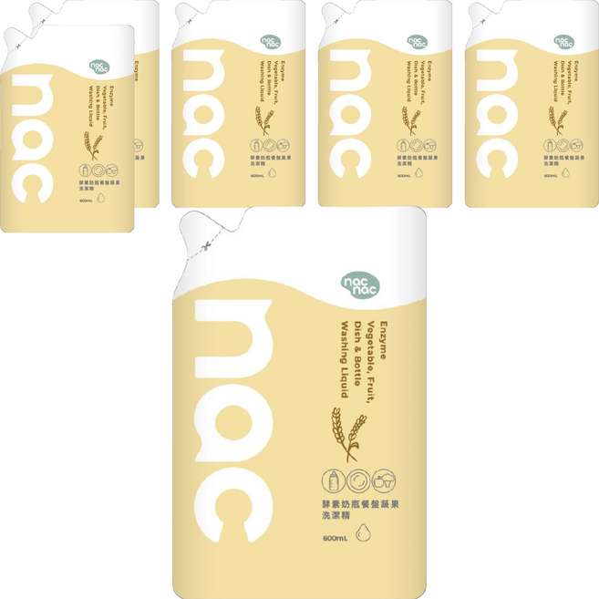 nac nac 酵素奶瓶餐盤蔬果洗潔精補充包, 6包, 600ml