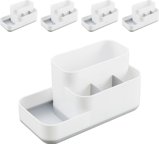 FAmILyLIFE 生活 多格桌面文具遙控器收納盒 A-177-GW, 白灰色, 5個