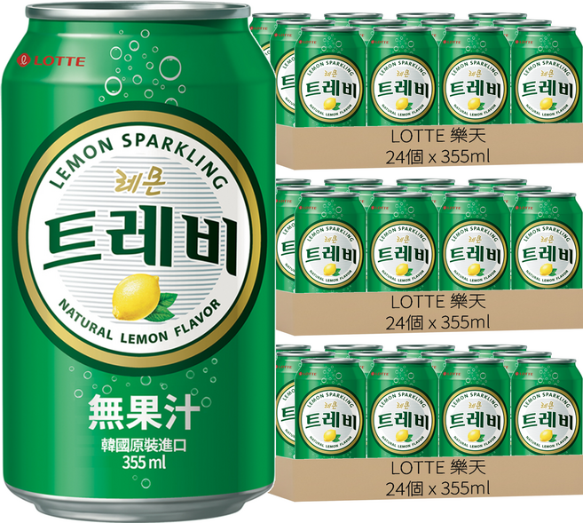LOTTE 樂天 氣泡水 檸檬味, 72個, 355ml