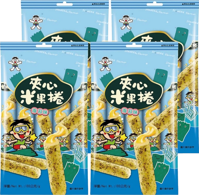 旺旺 夾心米果捲 海苔味, 180g, 4個