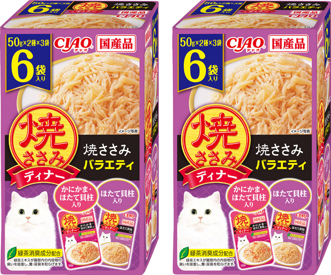 INABA CIAO 燒晚餐包6件組 IC-399, 雞肉 + 蟹肉 + 干貝 + 雞肉, 300g, 2盒