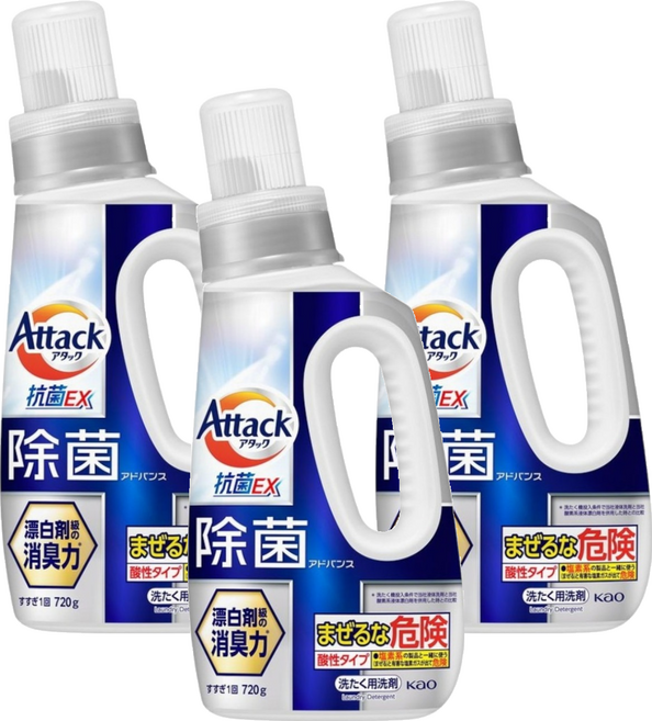 Attack 一匙靈 強效洗衣精 強力除菌除臭, 720g, 3個