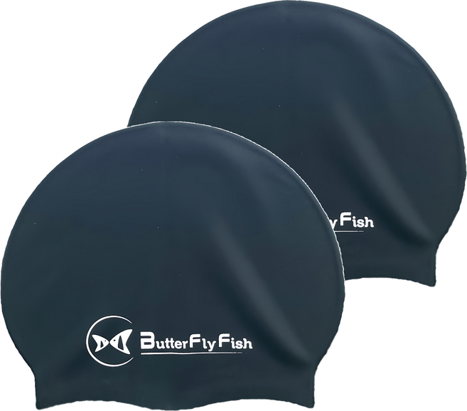 ButterFly Fish 蝴蝶魚 矽膠泳帽 低水阻/高彈性 SC2501 適用頭圍50~62cm, 黑色, 2個