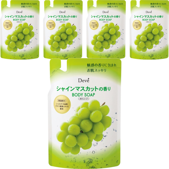 KUMANO 熊野油脂 DEVE 陽光玫瑰葡萄 香氛沐浴乳 補充包, 5個, 350ml